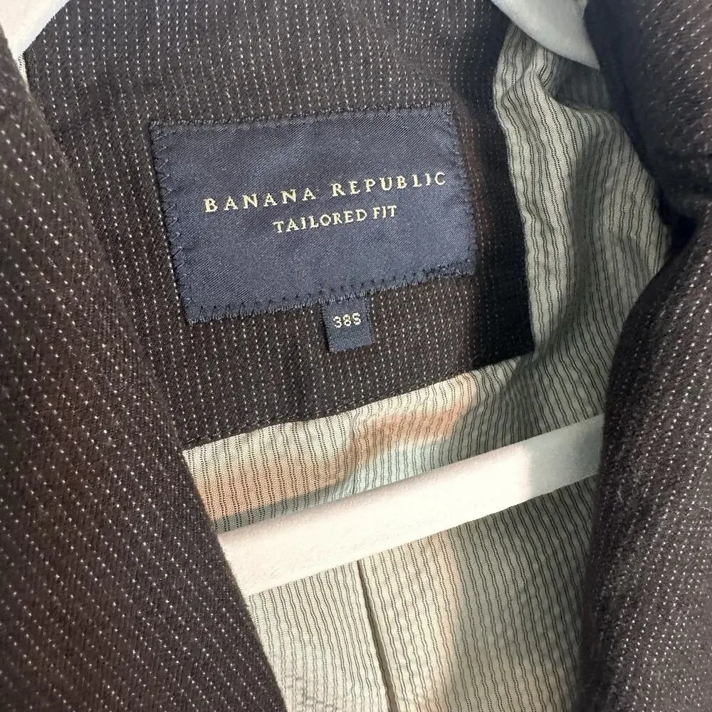 Banana Republic Men 38S Brown Microstripe Blazer Tailored Fit Cotton Sport Coat